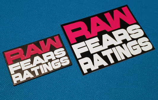 Raw fears ratings pin and sticker